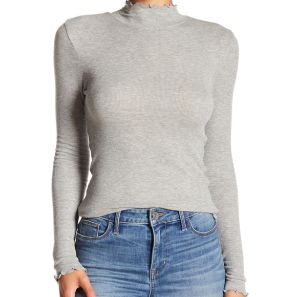 Abound Tops - Abound Top Lettuce Edged Mock Neck Size M Gray NWT